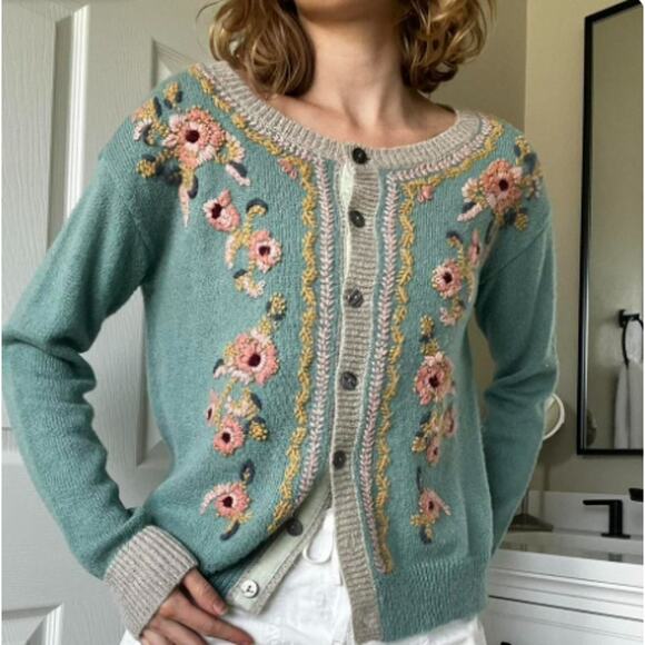 Sundance Floral Embroidered Button Down Cardigan Womens Small Cottagecore Whimsy - Picture 1 of 16